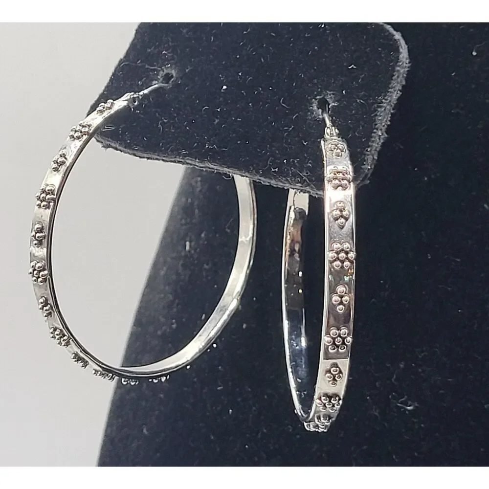 Fashion Silvertone Bohemian Hoop Earrings 1.75in